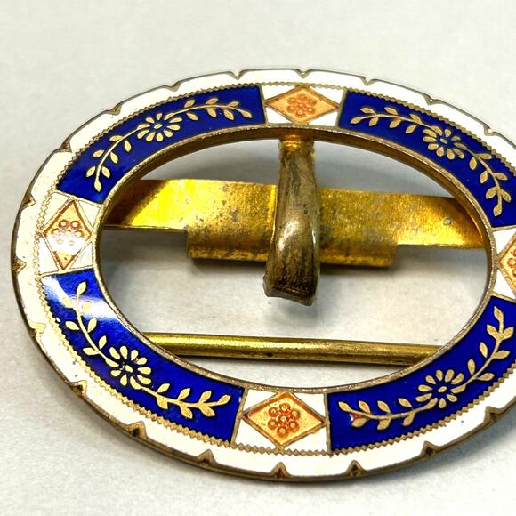 Vintage Champleve' Floral Enamel Brass Belt Buckle c 1920's - Picture 3 of 10